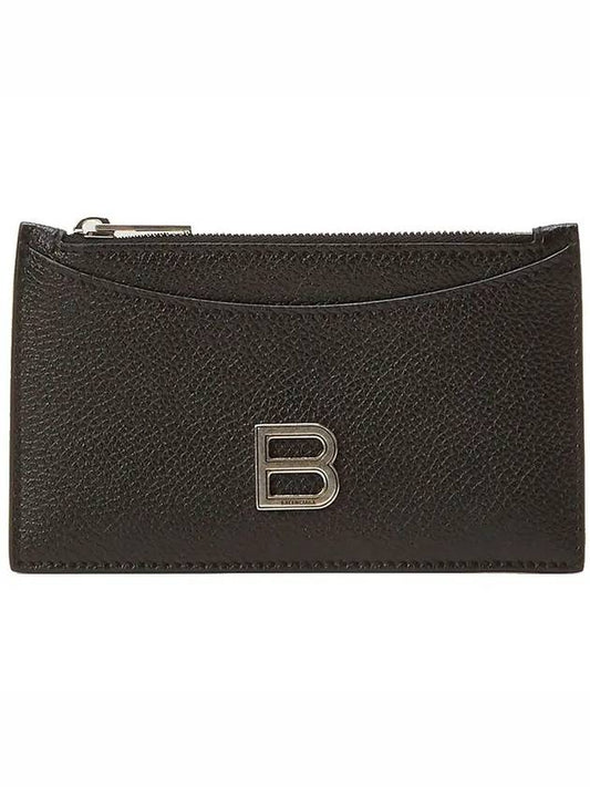 Luxury Balenciaga Hourglass Zipper Leather Card Wallet Black Silver