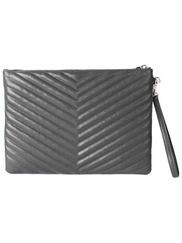 Luxury Saint Laurent Monogram Cassandre Matelasse Silver Leather Clutch Bag Grey