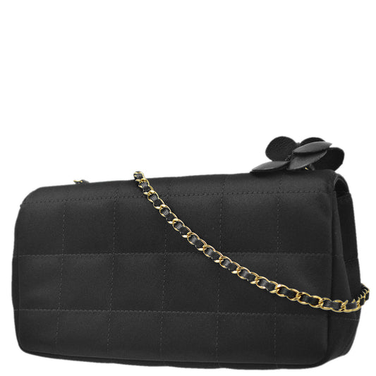 Chanel Black Satin Camellia Choco Bar Shoulder Bag
