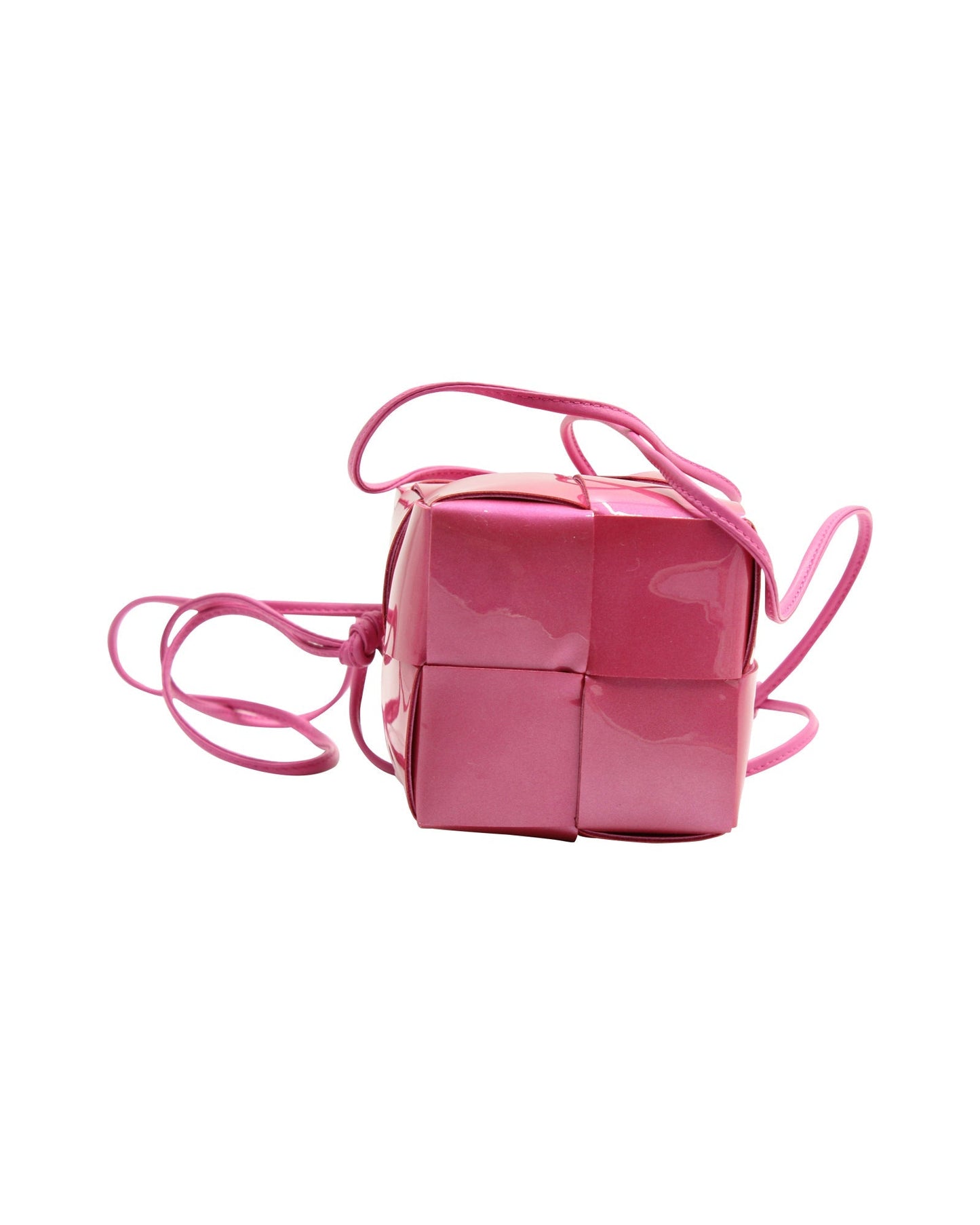 Luxury Bottega Veneta Cassette Mini Intrecciato Crossbody in Pink Patent Leather