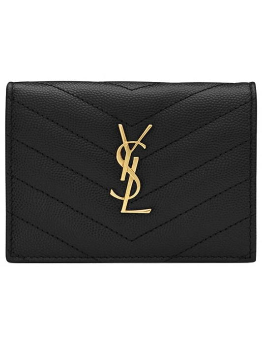 Luxury Saint Laurent Monogram Caviar Leather Flap Card Wallet Black
