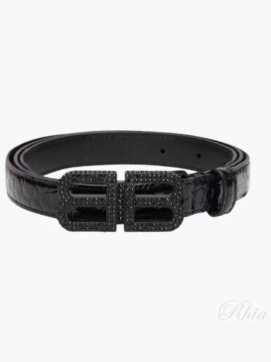 Luxury Balenciaga BB Hourglass Leather Belt Black