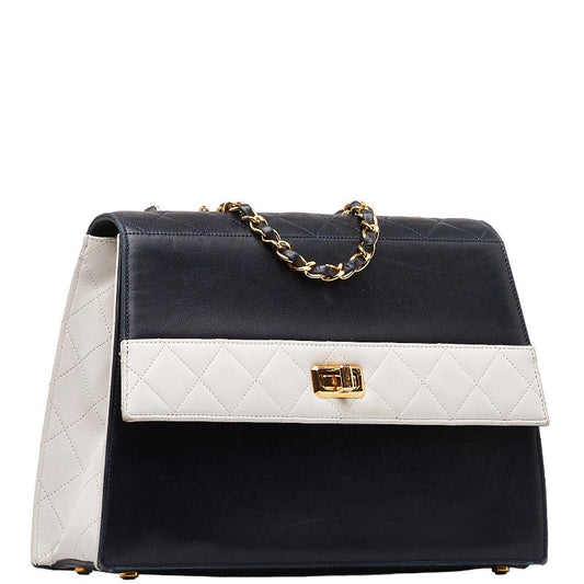 Chanel Matrases Turton Chain Shoulder Bag Navy White G Leather Chanel
