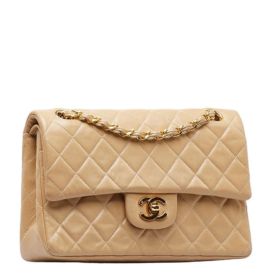Chanel Mattrase 23 Coco Double Flap Chain Shoulder Bag Beige Leather CHANEL