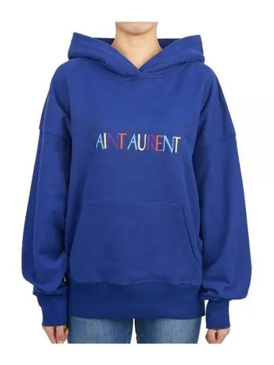 Luxury Saint Laurent Women's Logo Hoodie Blue