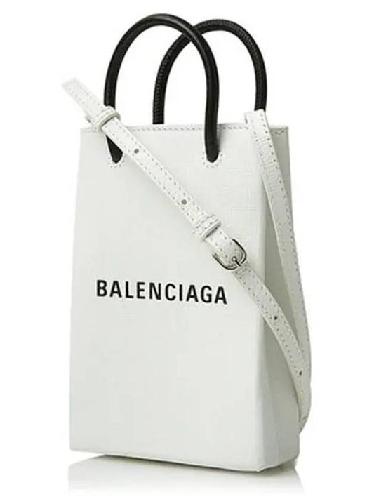 Luxury Balenciaga Logo Leather Phone Holder Mini Bag White