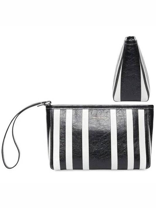 Luxury Balenciaga Barbes Striped Zipper Clutch Bag Black