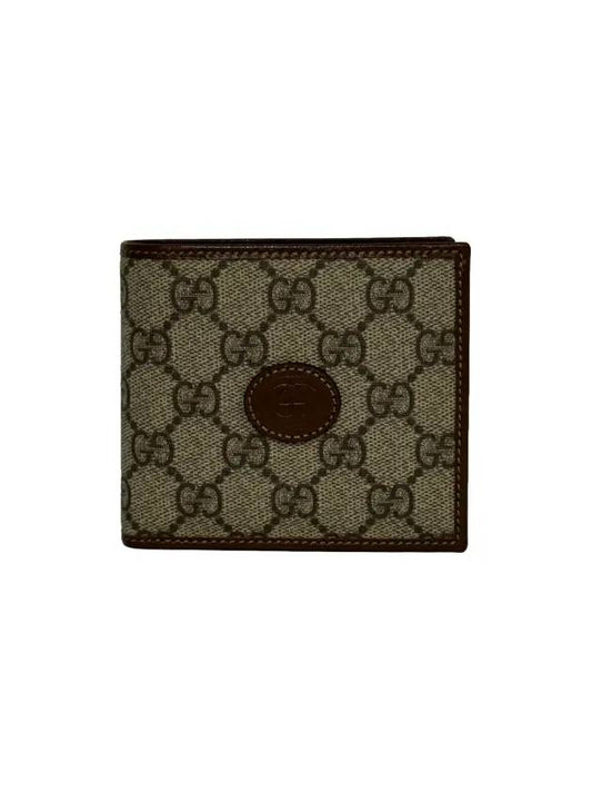 Luxury Gucci Trending 2025 GG Logo Interlocking Half Wallet Brown