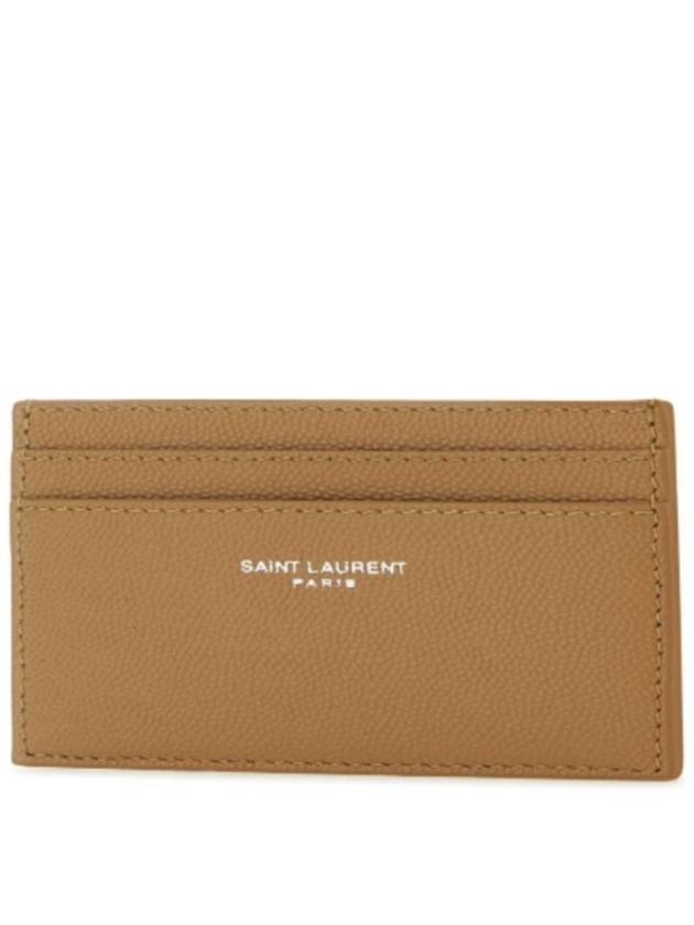 Luxury Saint Laurent Logo Detail Calfskin Card Wallet Teakwood