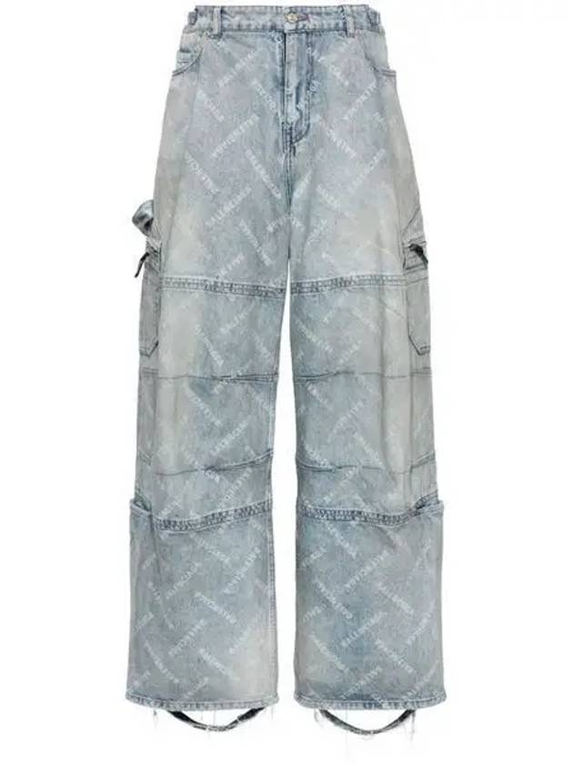 Luxury Balenciaga Bal Diagonal Allover Cargo Wide Jeans Blue