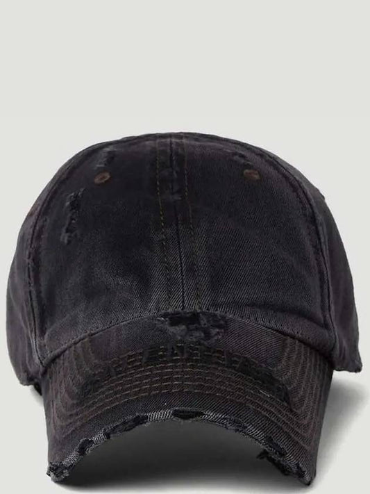 Luxury Balenciaga Embroidered Logo Denim Ball Cap Dark Grey