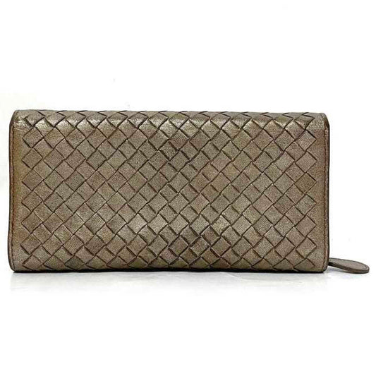 Luxury Bottega Veneta Intrecciato Metallic Leather Long Wallet (Bi-Fold) ()