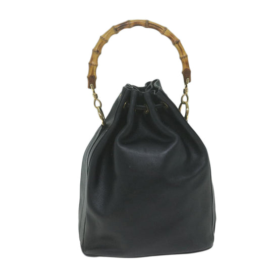 GUCCI Bamboo Hand Bag Leather Black 001 3754 1657 ac2644