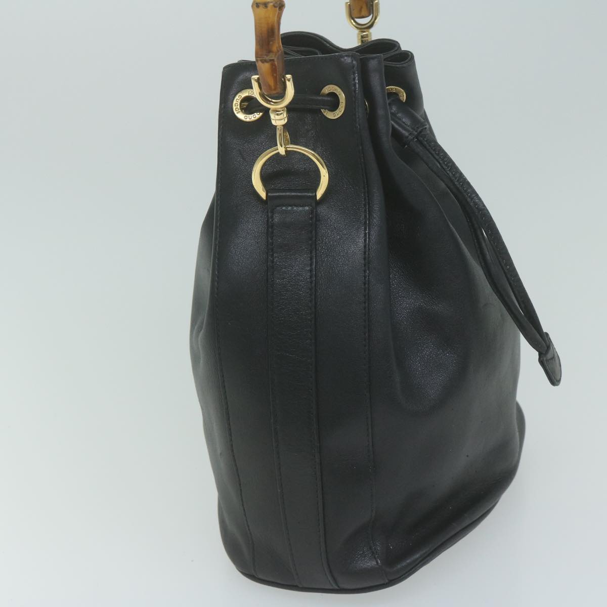 GUCCI Bamboo Hand Bag Leather Black 001 3754 1657 ac2644