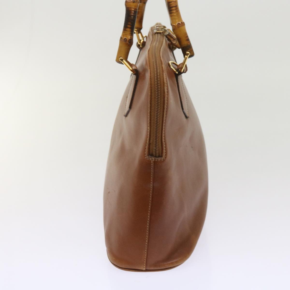 GUCCI Bamboo Hand Bag Leather Brown ac2689