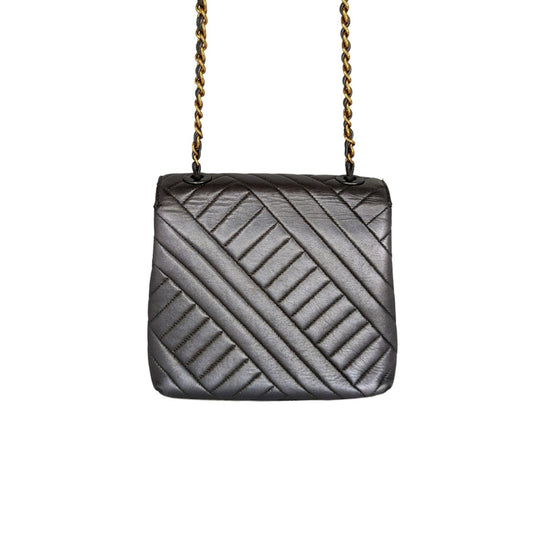 Luxury Chanel Vintage Chevron Quilted Square Flap Bag