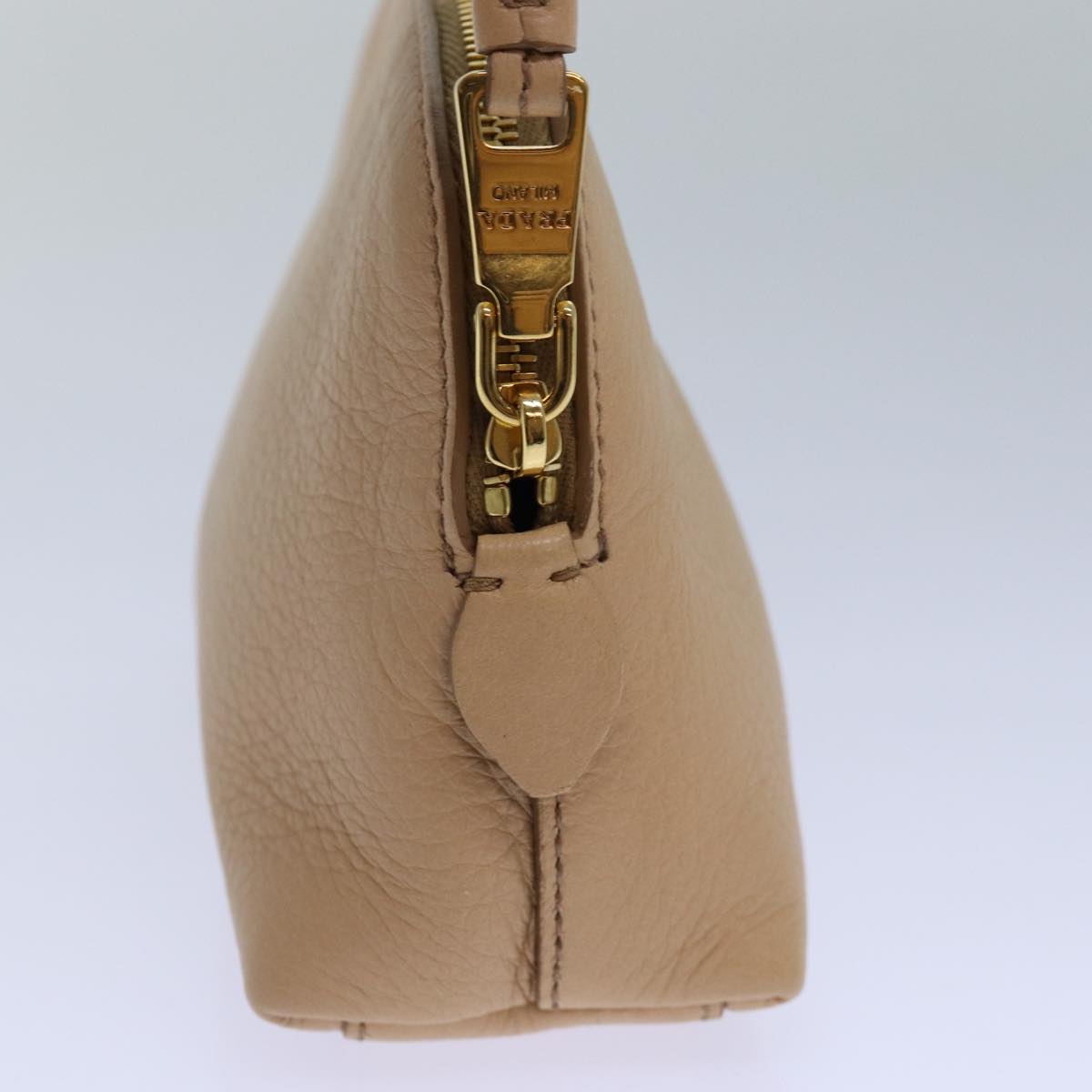 Luxury Prada Pouch Leather Beige Gold ac3176