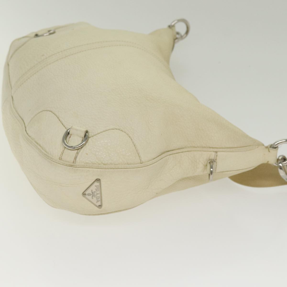 Luxury Prada Shoulder Bag Leather White Silver ac3215