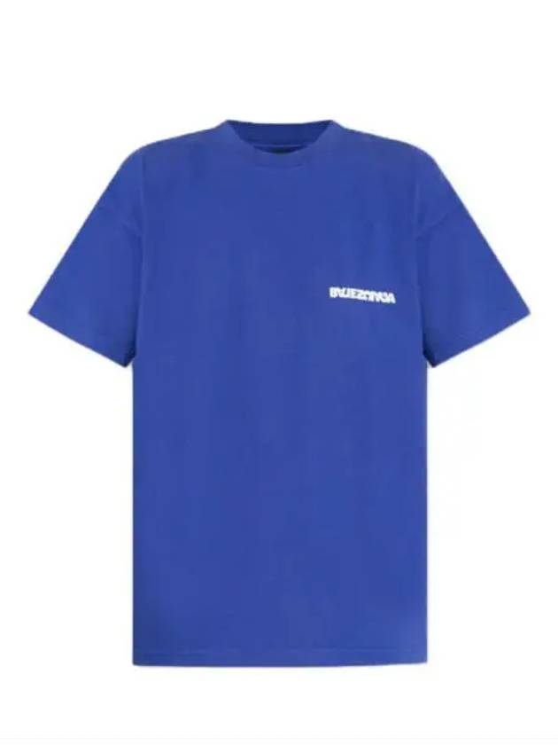 Luxury Balenciaga Embroidered Logo Short Sleeve T-Shirt Blue