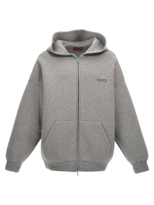 Luxury Gucci Trending 2025 Embroidered Logo Zip-Up Hoodie Grey