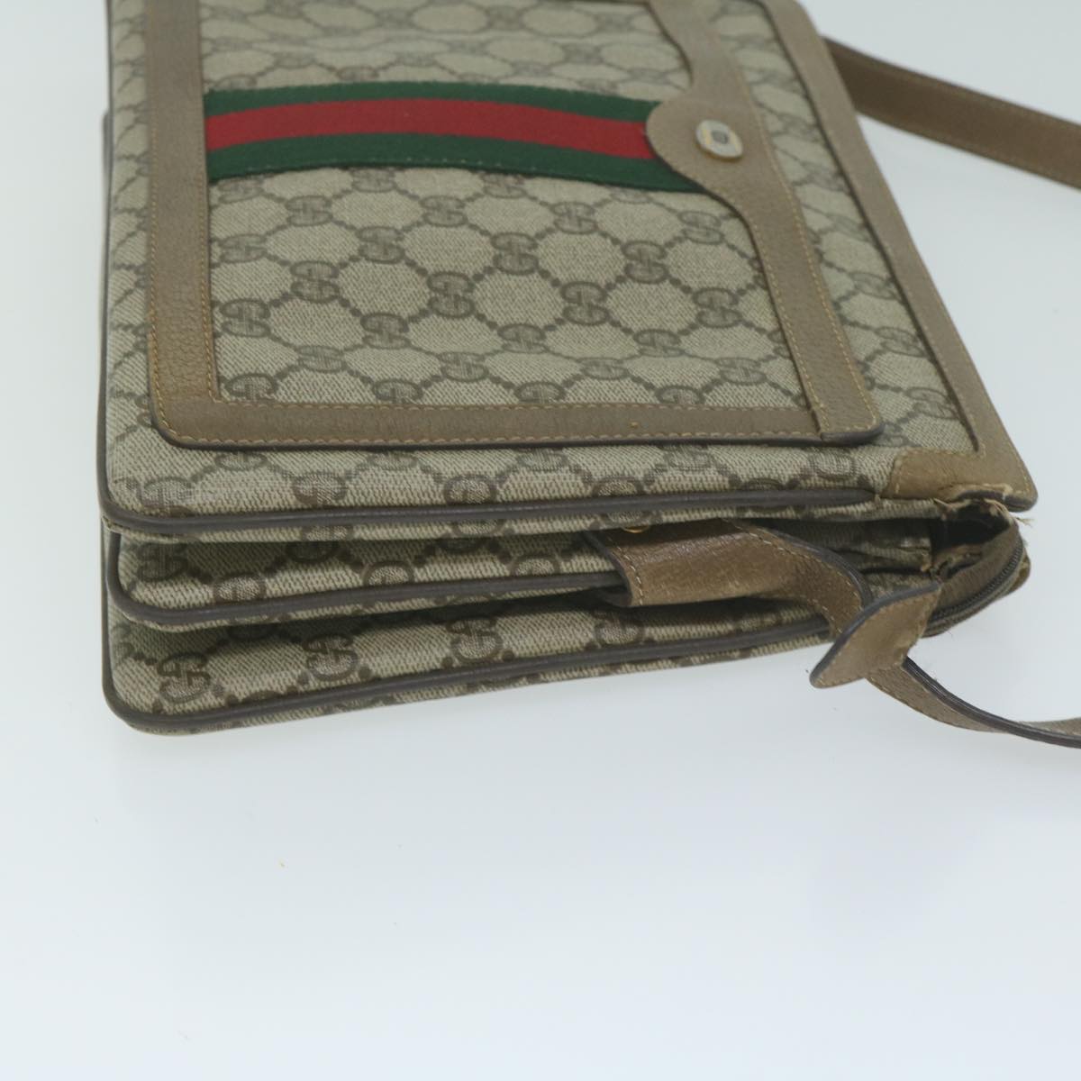GUCCI GG Canvas Sherry Line Shoulder Bag PVC Beige Green Red am5452
