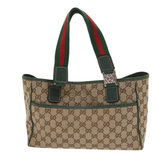 GUCCI GG Canvas Web Sherry Line Horsebit Tote Bag Beige Red 145810 am5686
