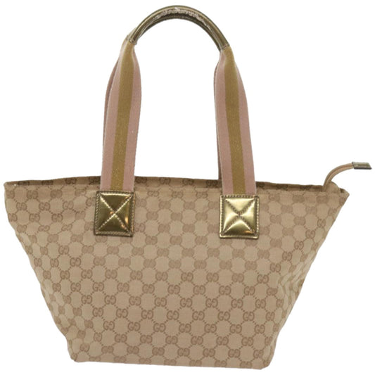 GUCCI GG Canvas Sherry Line Tote Bag Beige Pink gold 131230 am5888