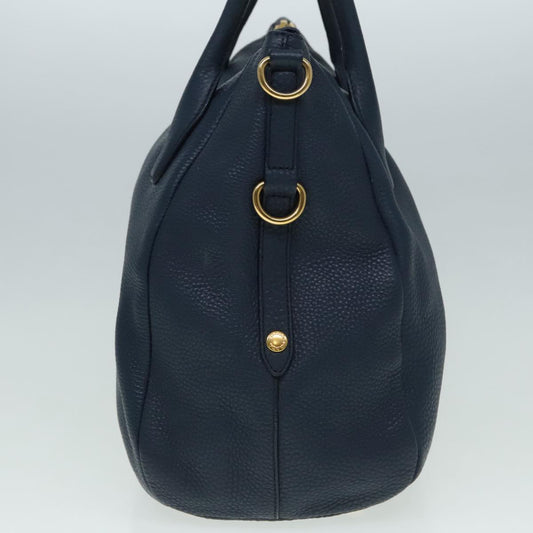 Luxury Prada Hand Bag Leather 2way Blue Gold am6927