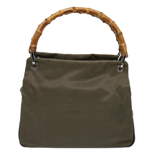 Luxury Gucci Bamboo Hand Bag Nylon Canvas Khaki 000 1014 0575 5 ar10278