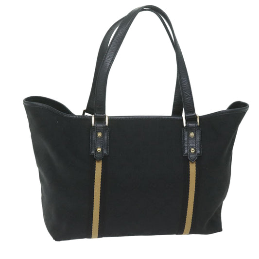 GUCCI GG Canvas Sherry Line Tote Bag Black Gold ar11301