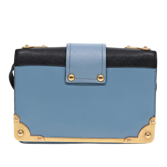 Luxury Prada Shoulder Bag Safiano leather Blue Gold ar12338A