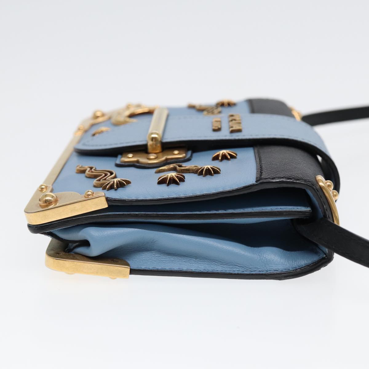 Luxury Prada Shoulder Bag Safiano leather Blue Gold ar12338A