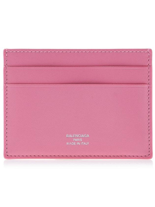 Luxury Balenciaga Logo Calfskin Card Wallet Pink