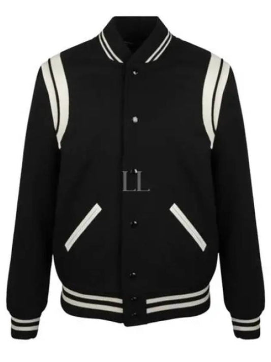 Luxury Saint Laurent Teddy Bomber Jacket in Wool Black White