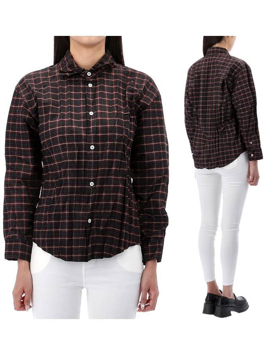 Luxury Balenciaga Check Pleated Long Sleeve Shirt