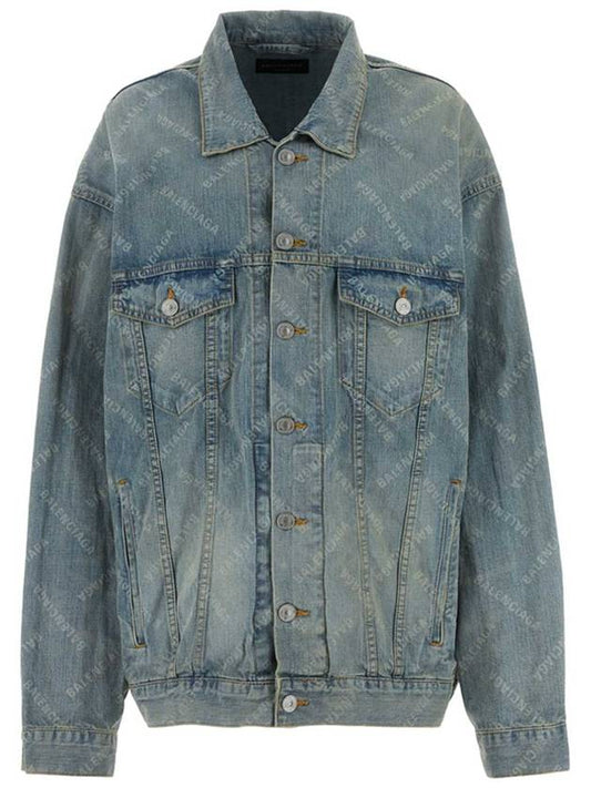 Luxury Balenciaga Logo Print Denim Jacket Blue