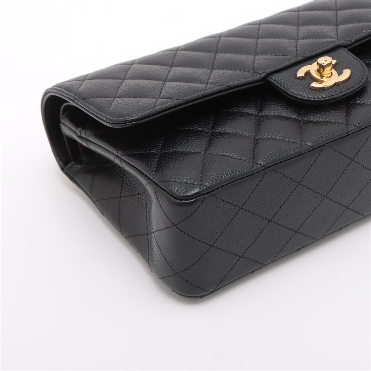 Chanel Matrasse 25 Caviar S Double Flap Double Chain Bag Black G A01112