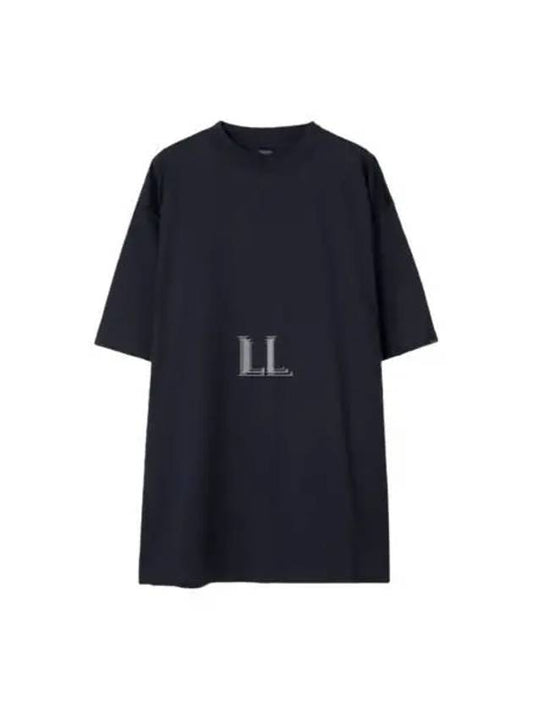 Luxury Balenciaga Cotton Crew Neck Short Sleeve T-Shirt Navy