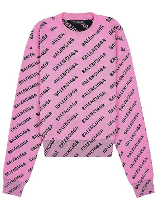 Luxury Balenciaga Mini All-Over Logo Knit Top Pink