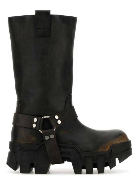 Luxury Balenciaga Bulldozer Harness Leather Worker Boots Black