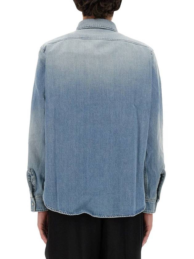 Luxury Saint Laurent Oversized Denim Long Sleeve Shirt Blue