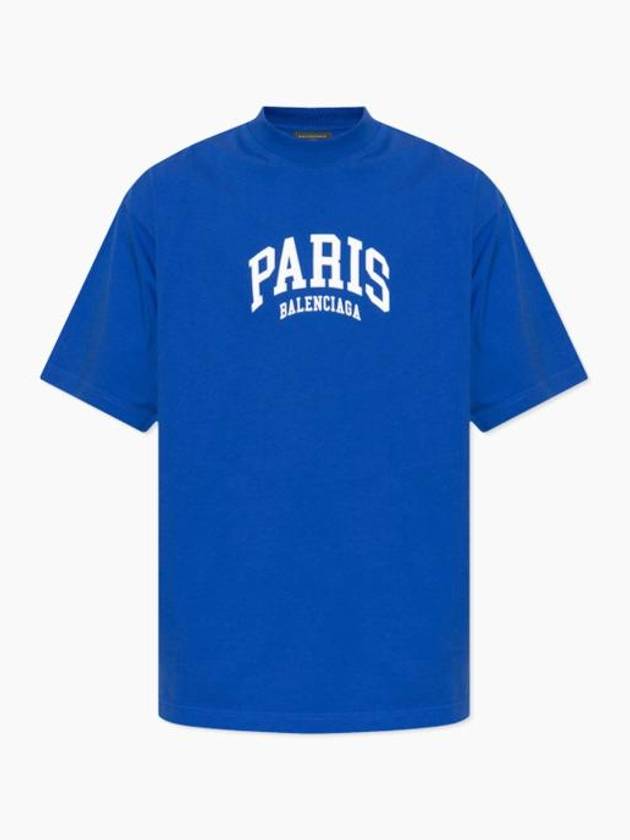 Luxury Balenciaga Paris Logo Medium Fit Short Sleeve T-shirt Blue