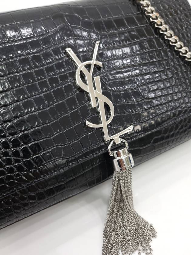 Luxury Saint Laurent Crocodile Kate Medium Chain Tassel Bag