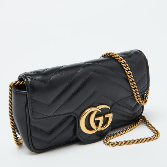 Luxury Gucci Trending 2025 Black Matelassé Leather Gg Marmont Super Mini Shoulder Bag..