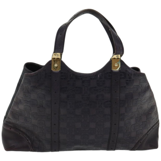 GUCCI Horsebit Hand Bag Leather Purple 145769 bs12223