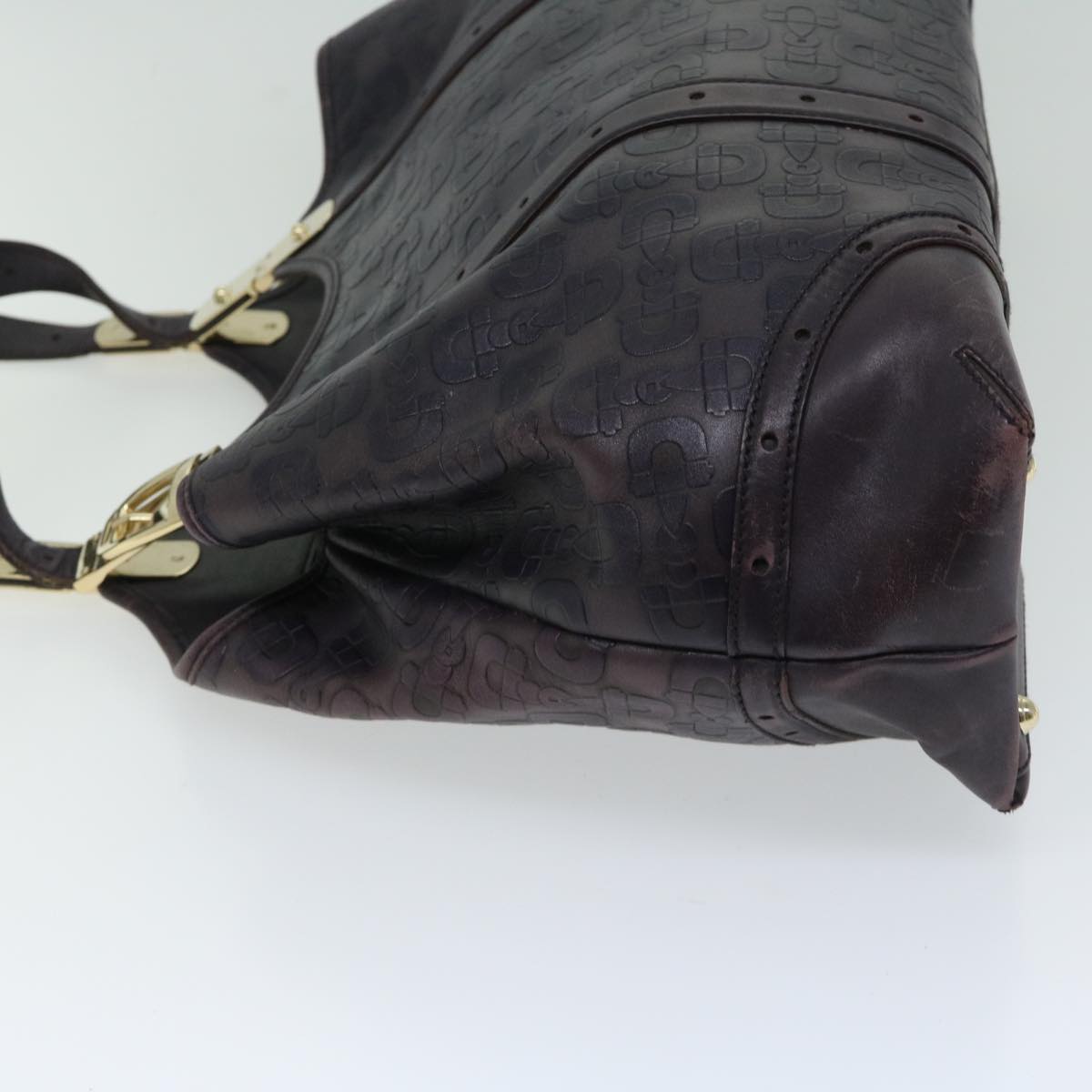 GUCCI Horsebit Hand Bag Leather Purple 145769 bs12223