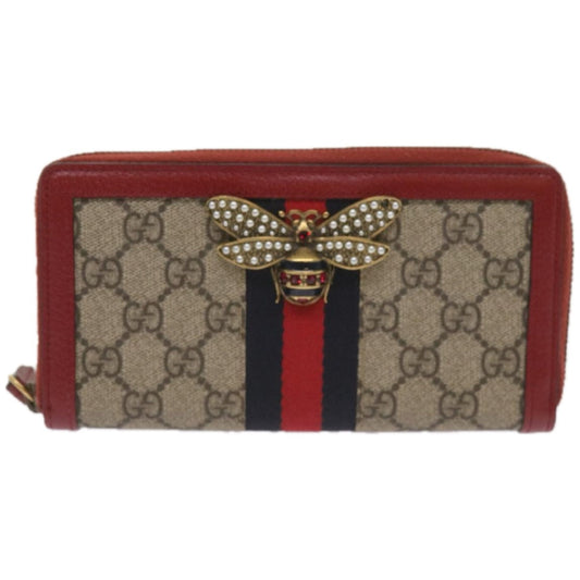 GUCCI GG Supreme Sherry Line Long Wallet PVC Beige Red Navy 476069 bs12324