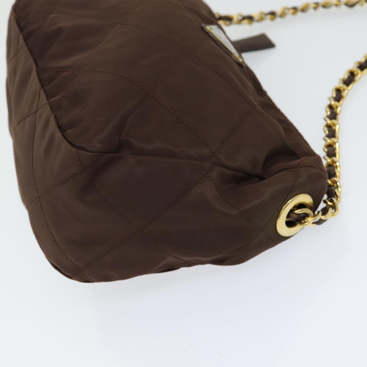 Luxury Prada Chain Shoulder Bag Nylon Brown Gold bs16536