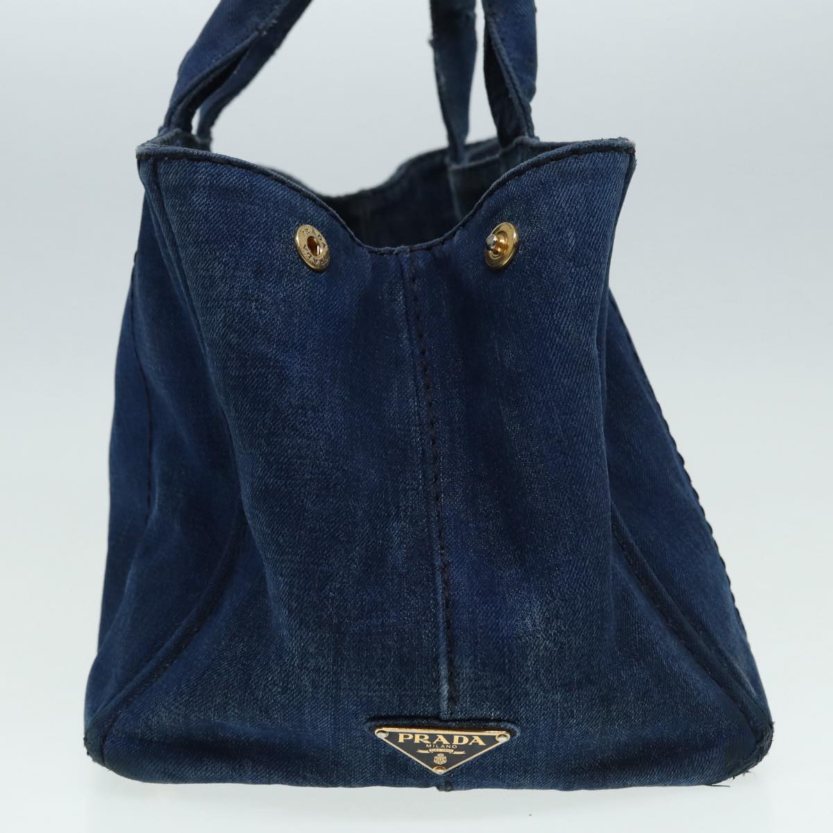 Luxury Prada Canapa MM Hand Bag Denim Navy Gold bs16544