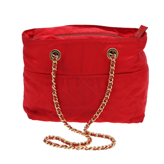 Luxury Prada Chain Shoulder Bag Nylon Red Gold bs16637
